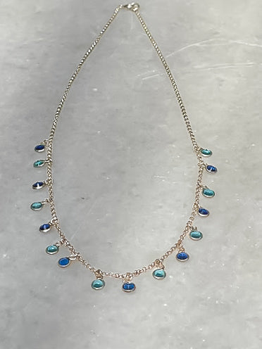 Elegant Blue Beaded Silver Necklace  ''Charms of the Sky"