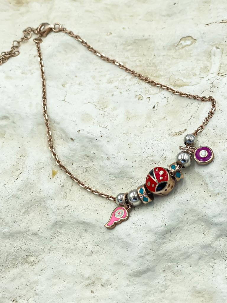 Elegance with Lucky Charms  ''Ladybug Enamel Silver Anklet"