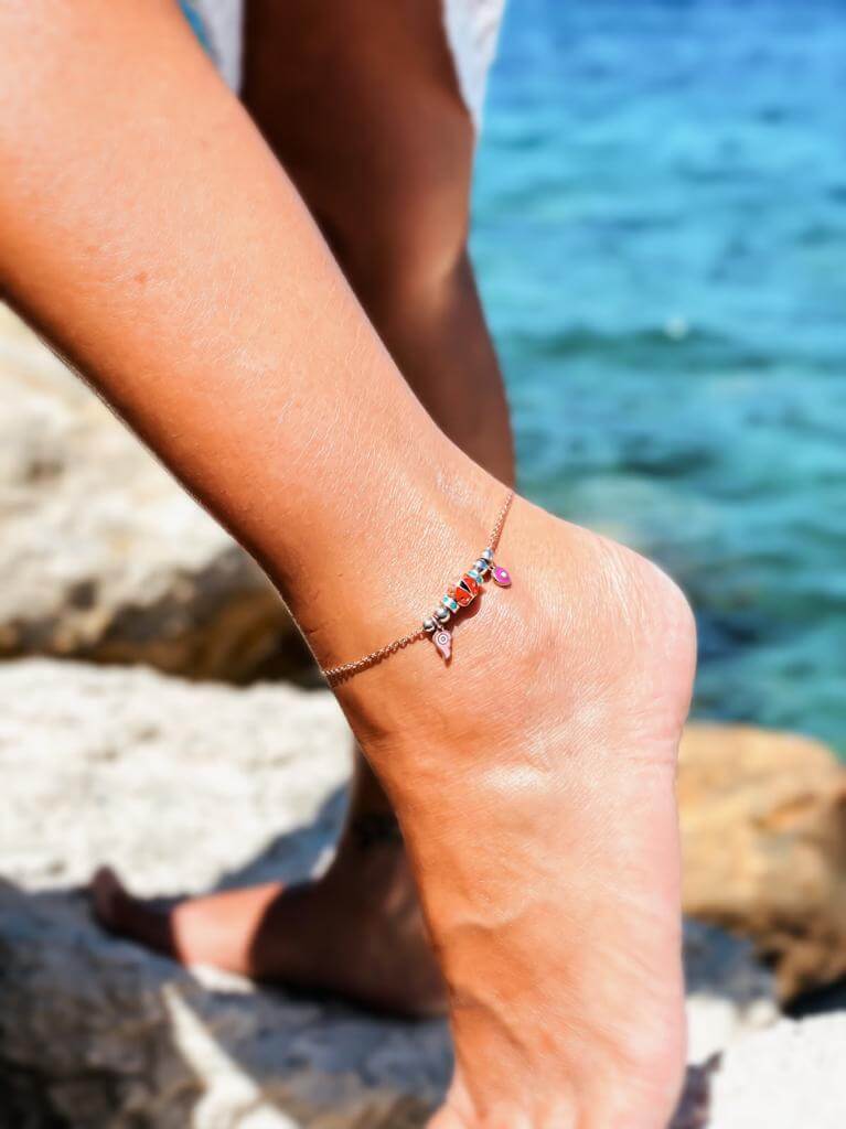 Elegance with Lucky Charms  ''Ladybug Enamel Silver Anklet"