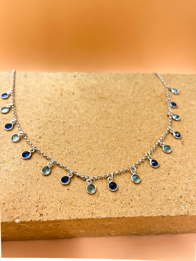 Elegant Blue Beaded Silver Necklace  ''Charms of the Sky"