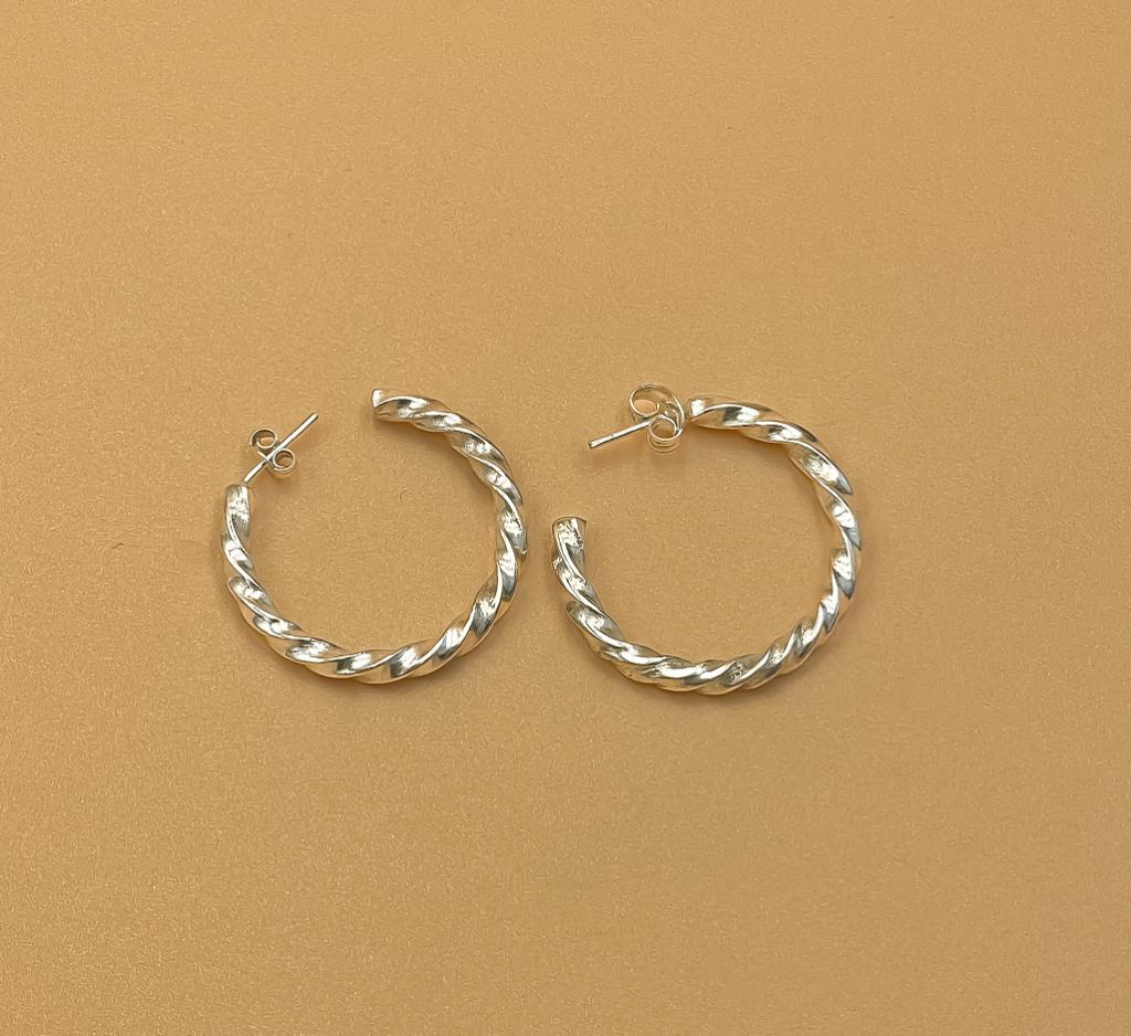 ''Whirlwind Silver Hoops'' Handcrafted Silver Spiral Earrings