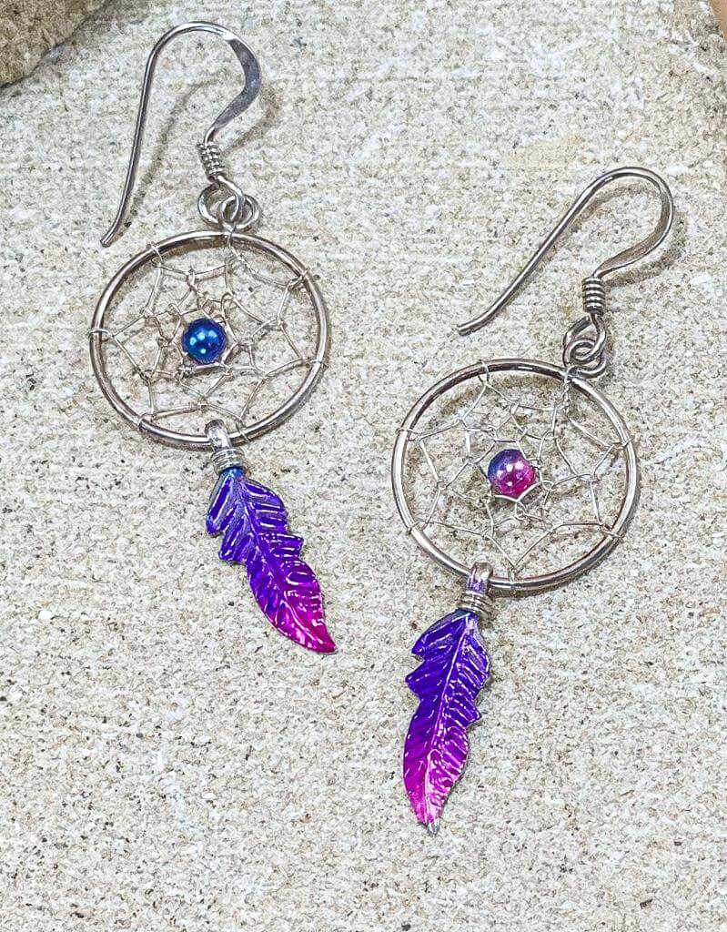 Green and Purple Dreamcatcher store Silver Tipped Tassel Earrings