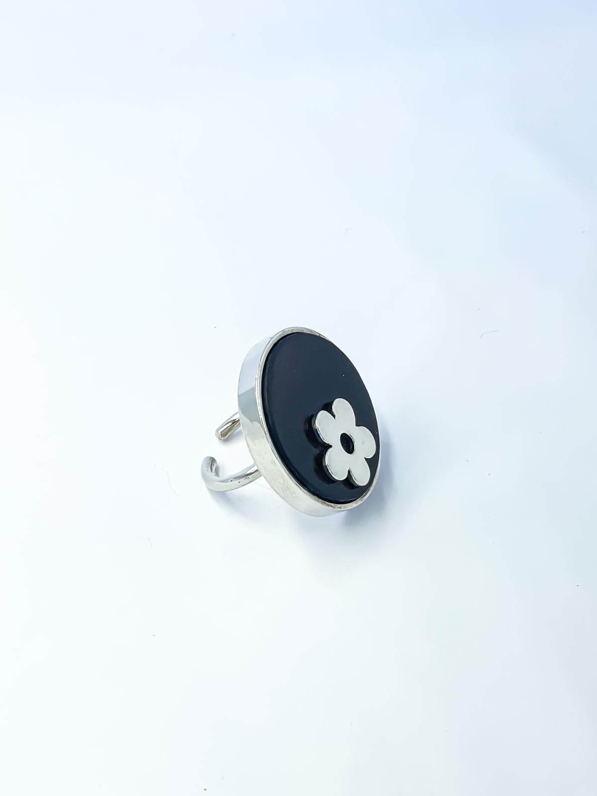 Floral Elegance on Ebony Wood  ''Handcrafted Silver Ring"