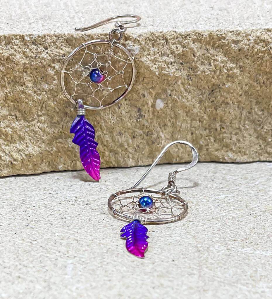 Green and Purple Dreamcatcher store Silver Tipped Tassel Earrings